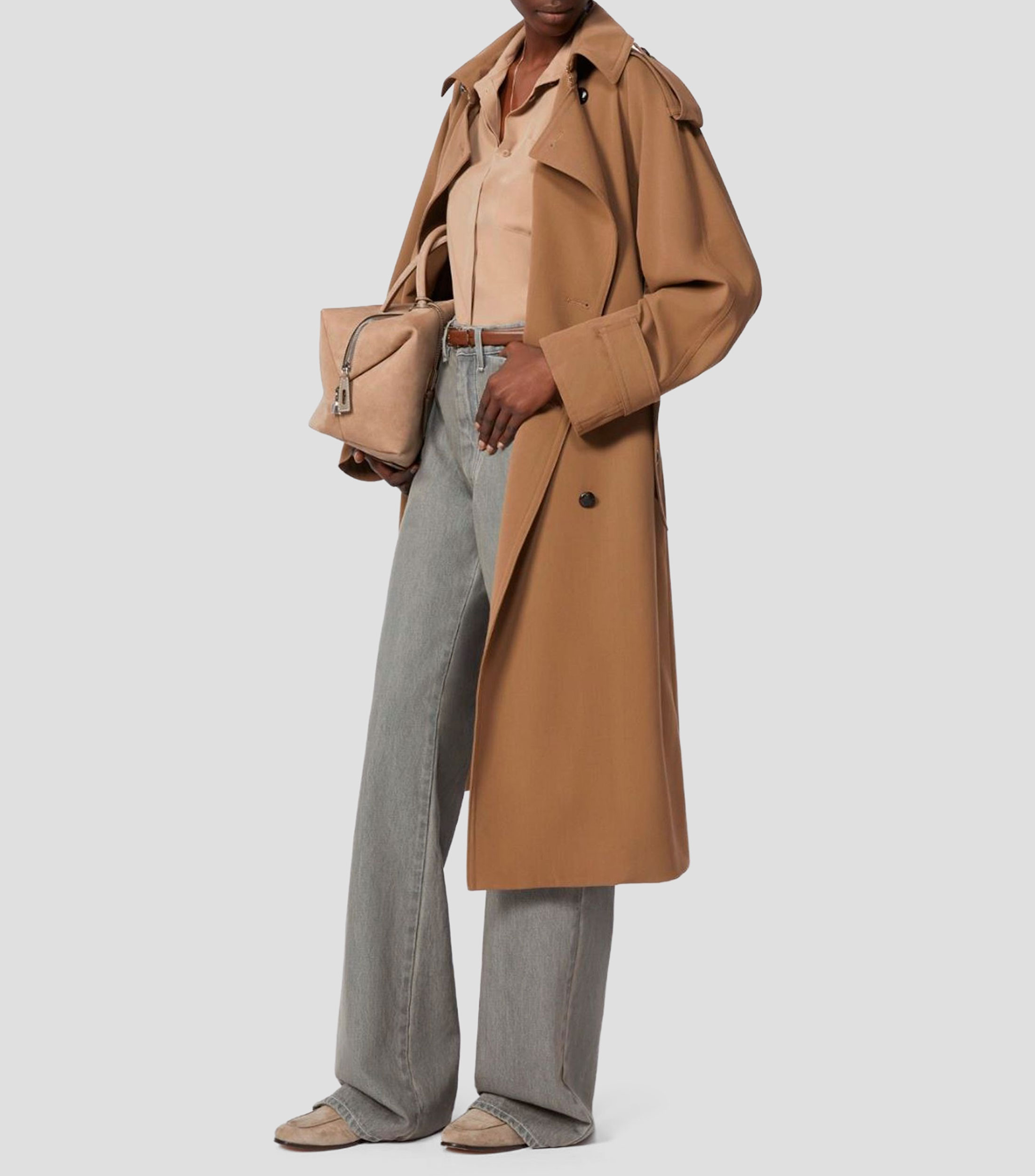 Gabardina larga con botonadura liso Mujer